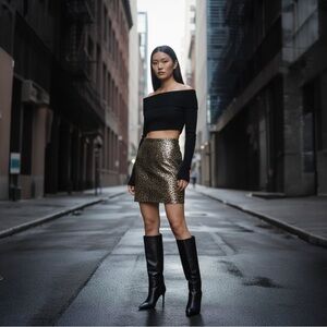 Saint Laurent Paris Metallic Leopard Print Mini Skirt Size 34